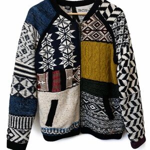Desigual Patchwork Knit Zip-Up Cardigan Jacket – Boho Eclectic – XL